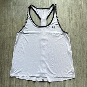 Under Armour White/Black Trim Scoop Neck Loose Racerback Tank Top Size Medium